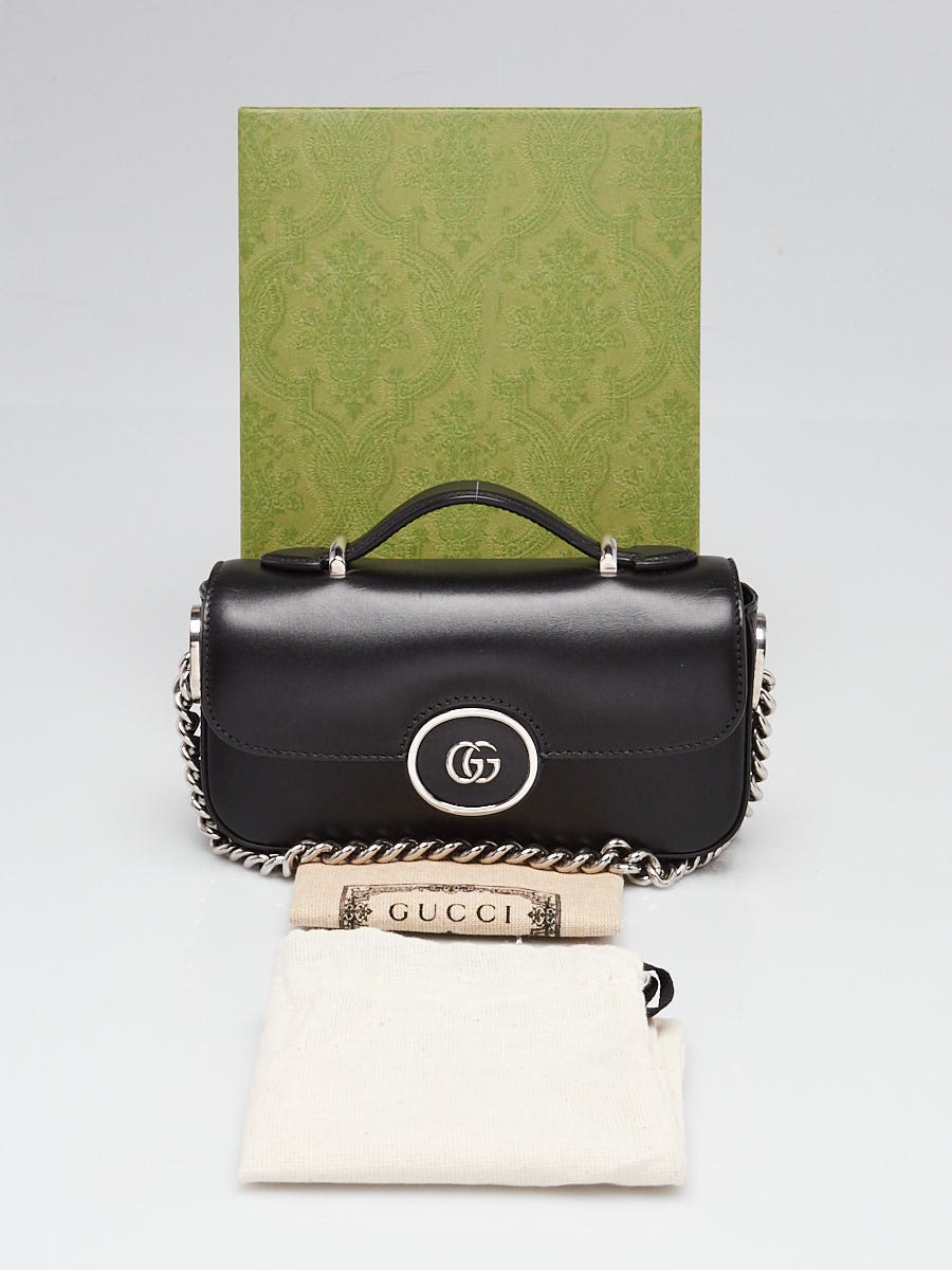 Gucci Black Smooth Leather Super Mini Petite GG Chain Bag