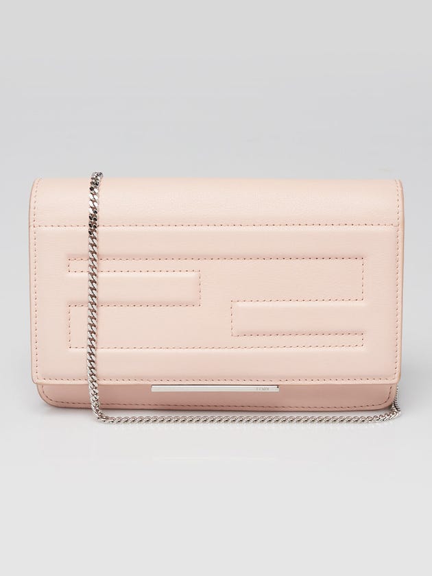 Fendi Pink Nappa Leather Tube Wallet on Chain Clutch Bag 8M0346