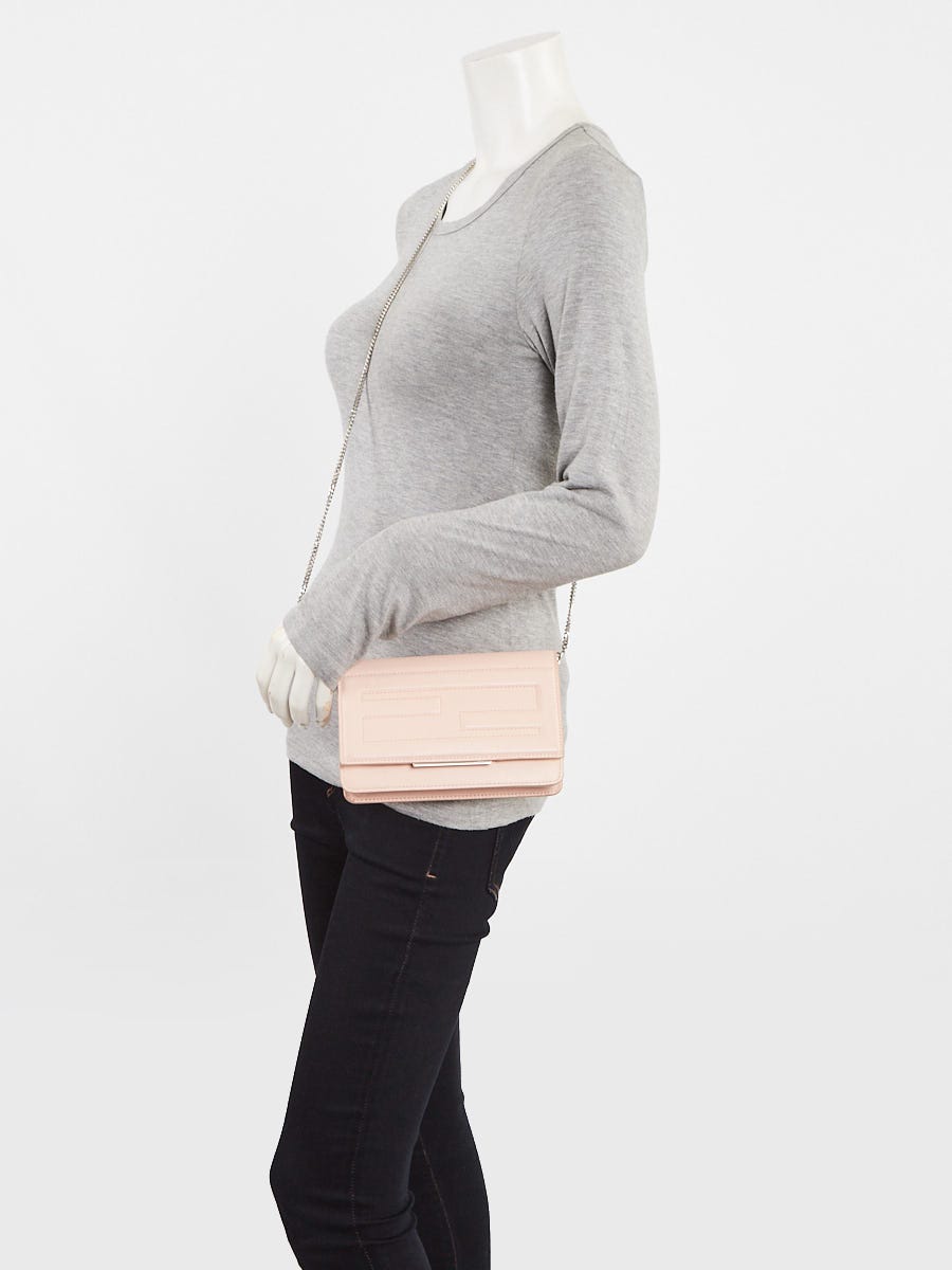 Fendi Pink Nappa Leather Tube Wallet on Chain Clutch Bag 8M0346