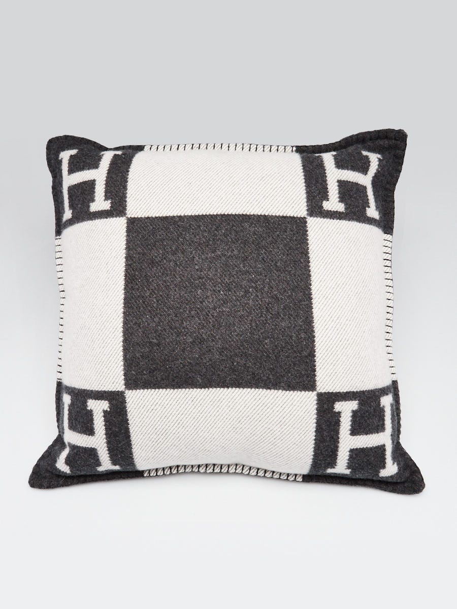 Hermes Gris Fonce/Ecru Merino Wool/Cashmere Avalon Throw Pillow