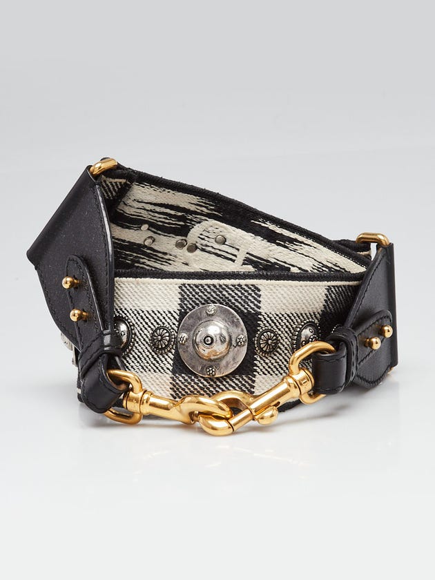 Christian Dior Black/Beige Embroidered Studded Canvas Shoulder Strap