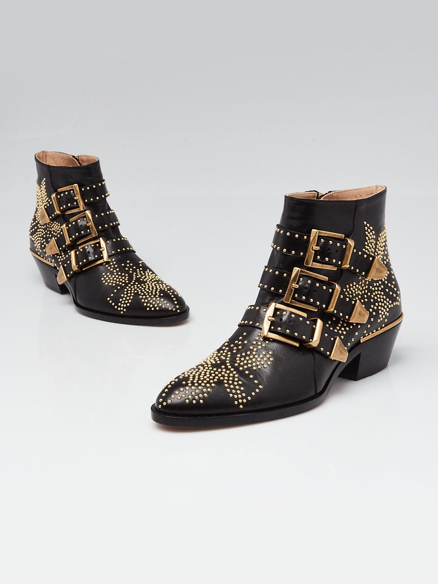 Chloe Black Leather Studded Susanna Ankle Boots Size 4.5/35