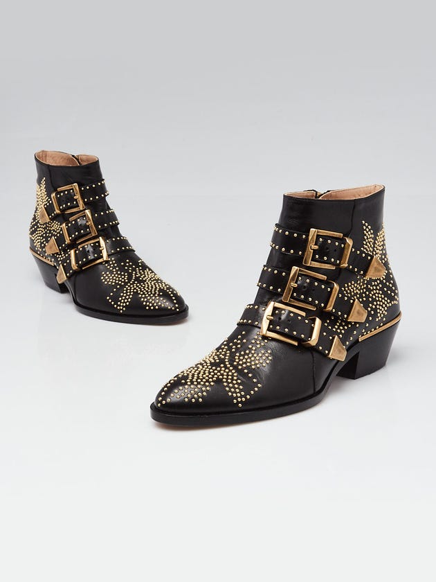 Chloe Black Leather Studded Susanna Ankle Boots Size 4.5/35