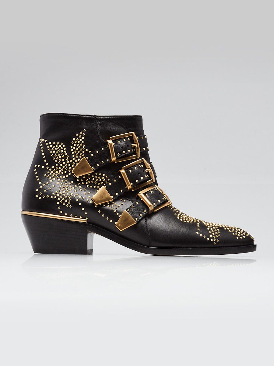 Chloe Black Leather Studded Susanna Ankle Boots Size 4.5/35