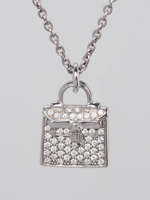 Hermes 18k White Gold and Diamond Kelly Pendant Necklace