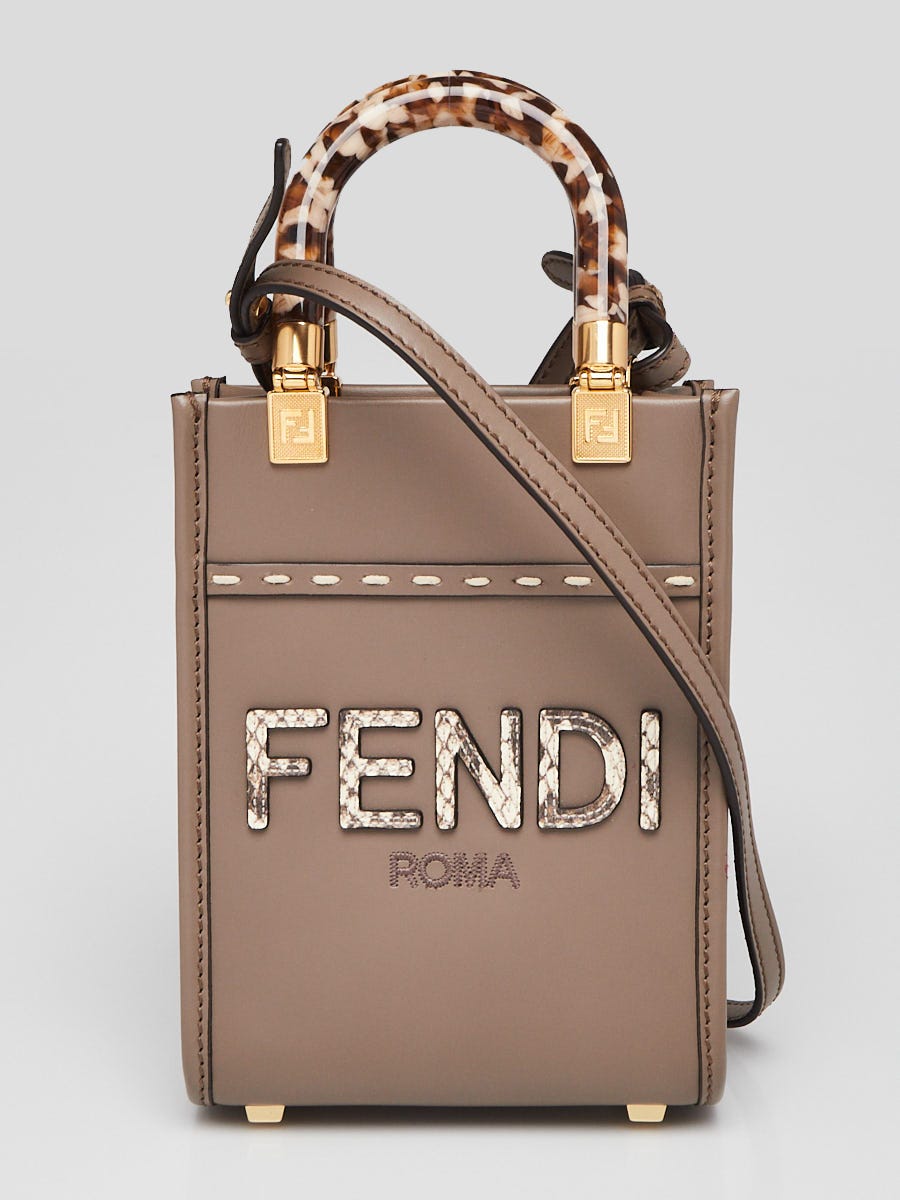 Fendi Taupe Smooth Calfskin Leather/Snakeskin Sunshine Mini