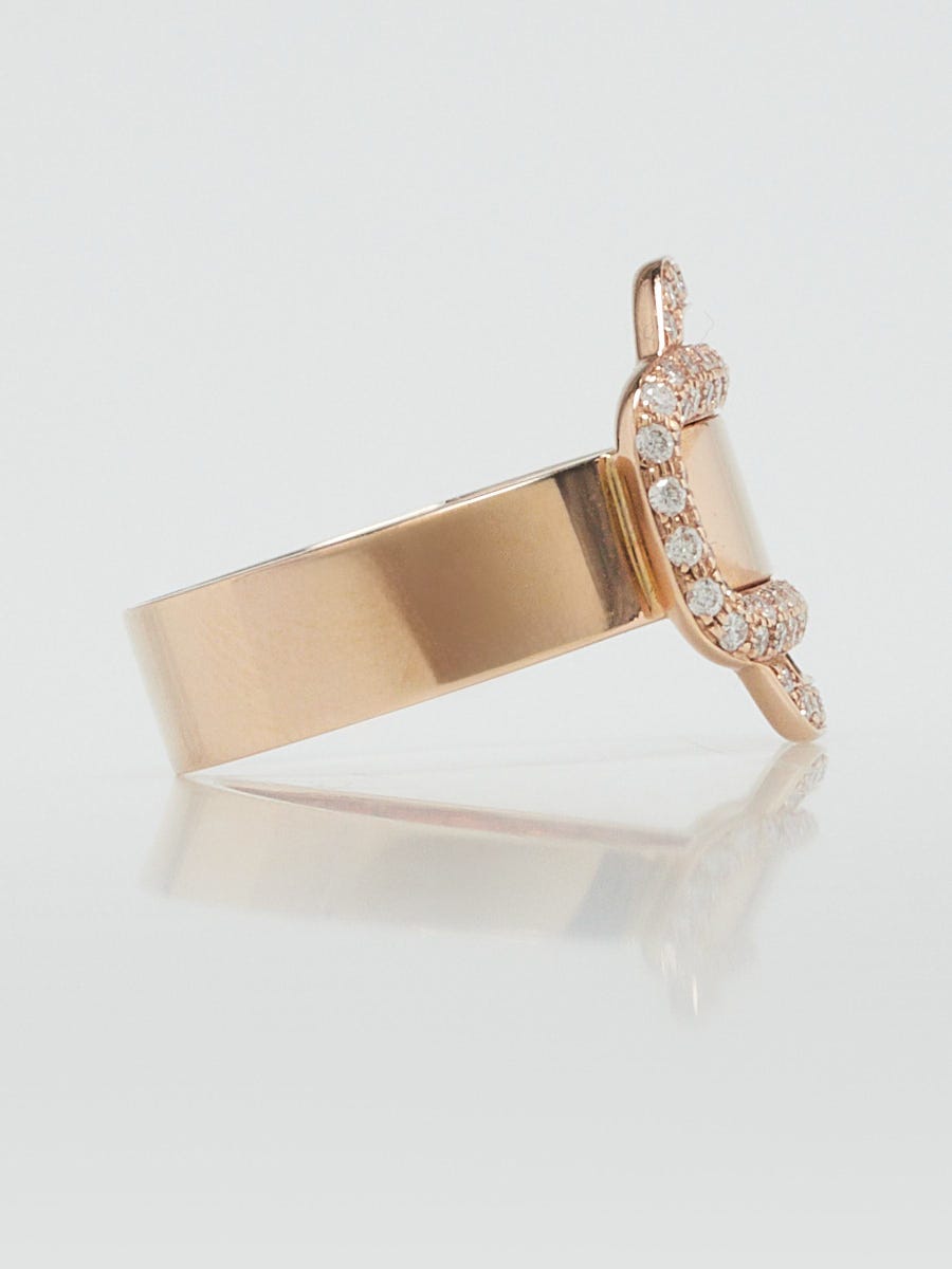 Hermes 18k Rose Gold and Diamond Attelage D'Or Contour Ring Size