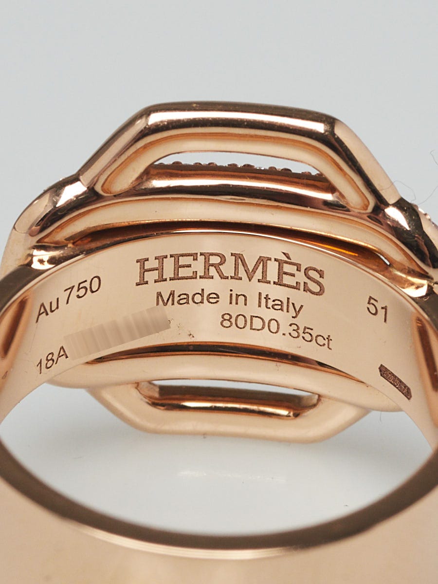 Hermes 18k Rose Gold and Diamond Attelage D'Or Contour Ring Size