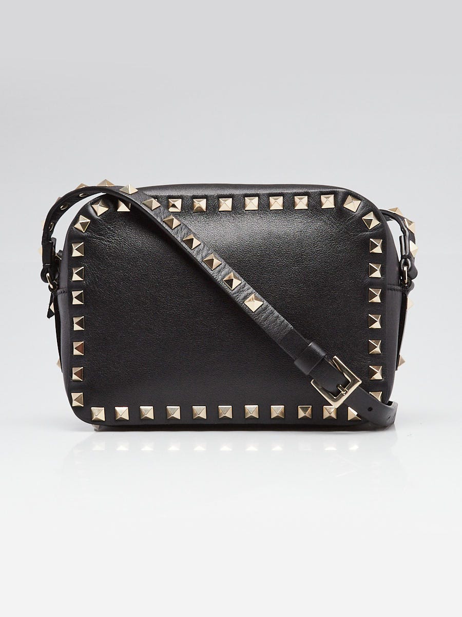 Valentino Black Smooth Leather Rockstud Camera Bag
