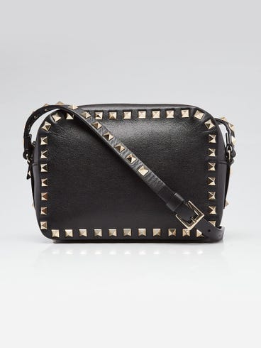 Valentino Black Smooth Leather Rockstud Camera Bag