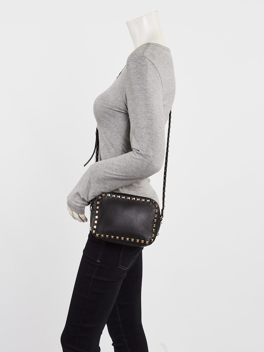 Valentino Black Smooth Leather Rockstud Camera Bag