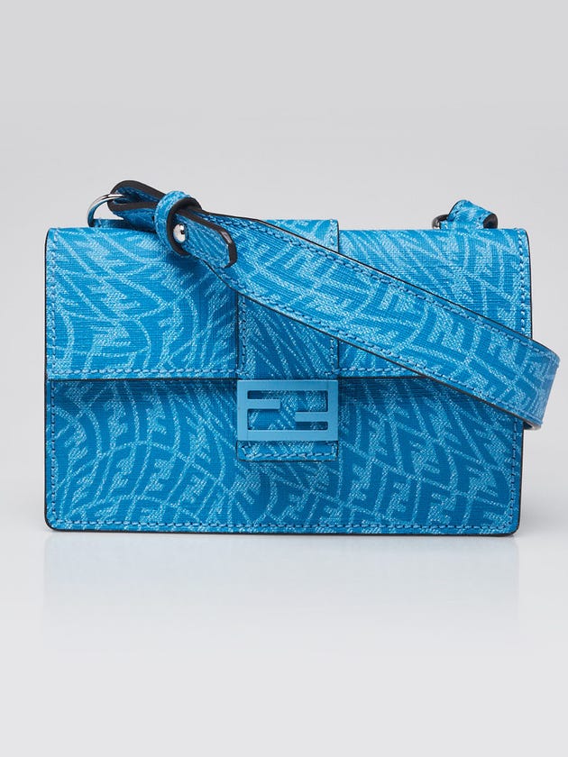 Fendi Cyber Blue Glazed Fabric FF Vertigo Baguette Belt Pouch Bag