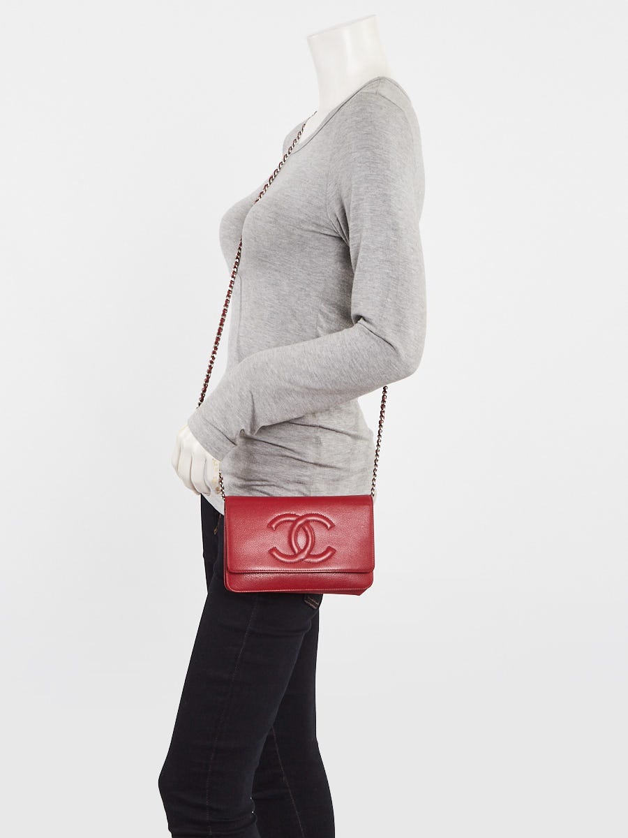 Chanel Red Caviar Leather Timeless WOC Clutch Bag