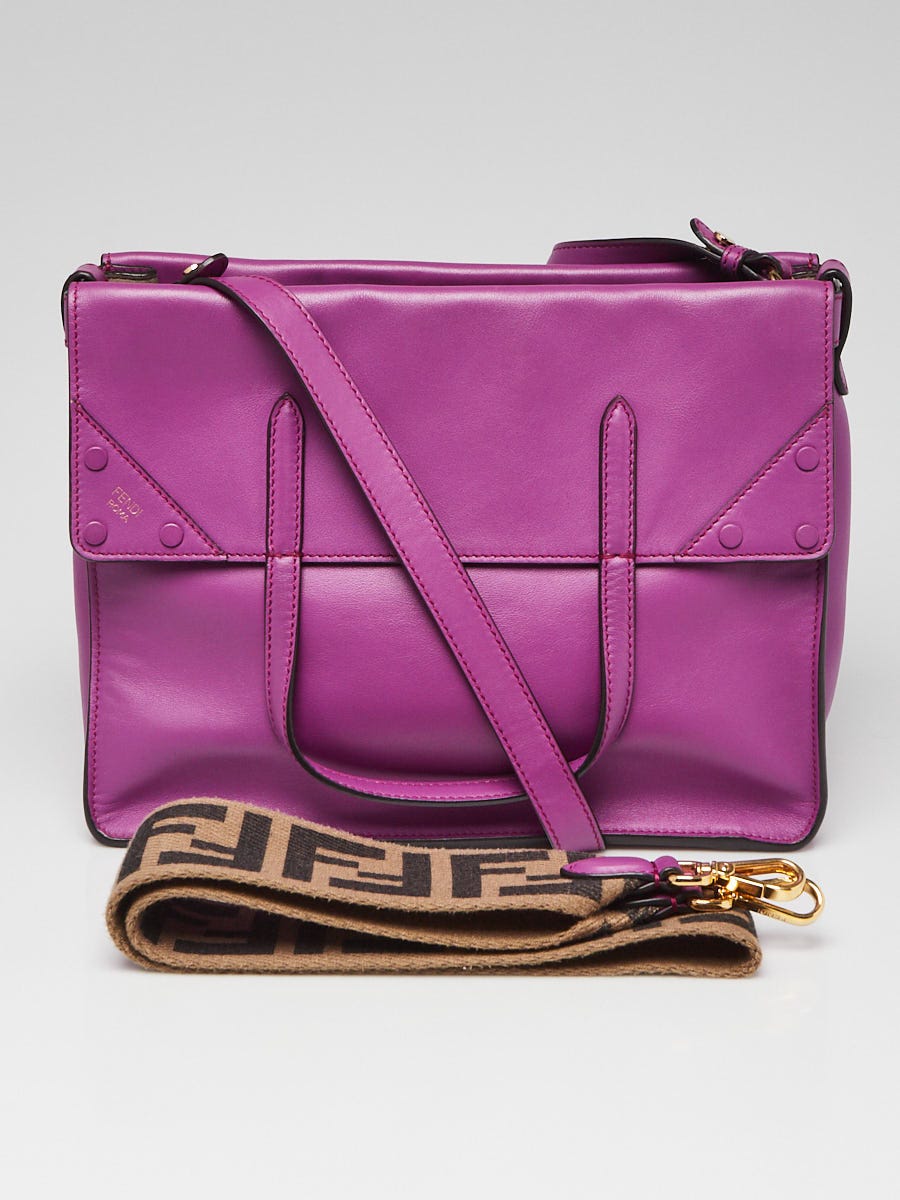 Fendi Purple Vitello Shine Leather/Suede Large Flip Bag 8BT303
