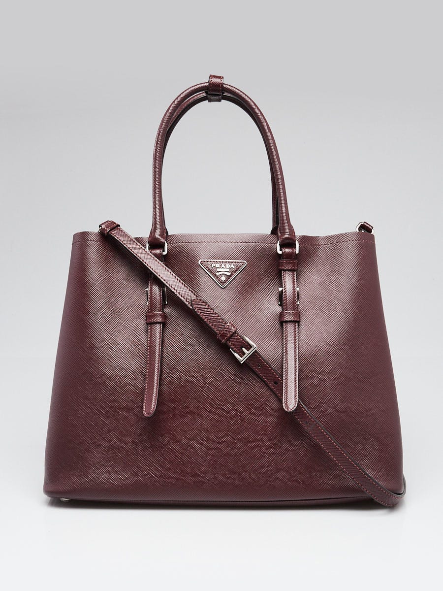 PRADA バーガンディ トートバッグ Prada Burgundy Saffiano Leather Double Handle Tote Bag 1BG756