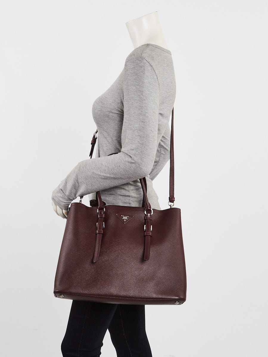 Prada Burgundy Saffiano Leather Double Handle Tote Bag 1BG756