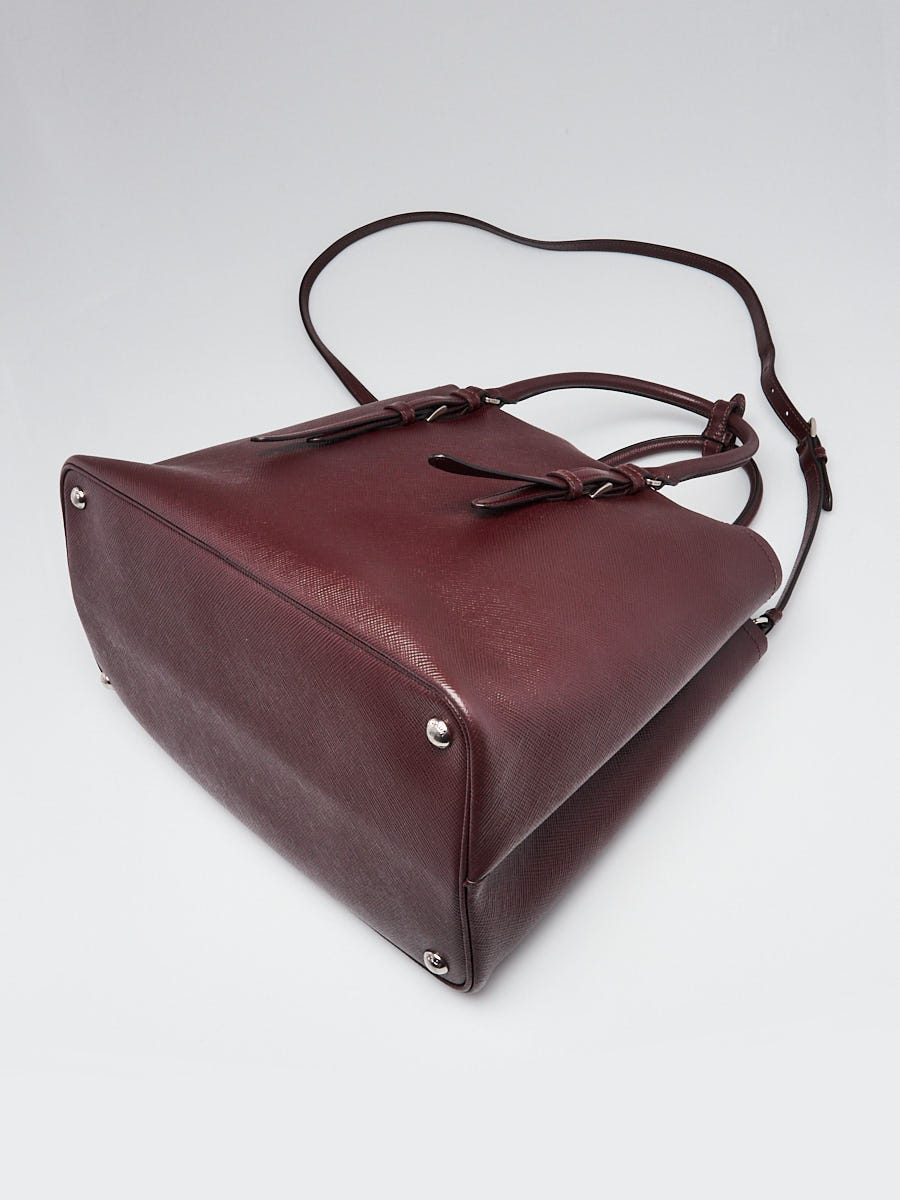 PRADA バーガンディ トートバッグ Prada Burgundy Saffiano Leather Double Handle Tote Bag 1BG756
