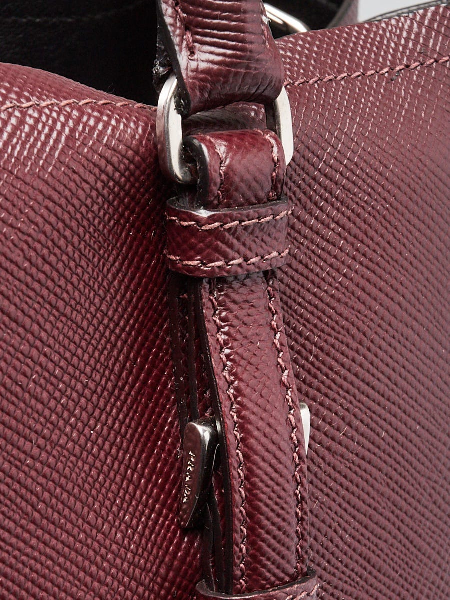 Prada Burgundy Saffiano Leather Double Handle Tote Bag 1BG756