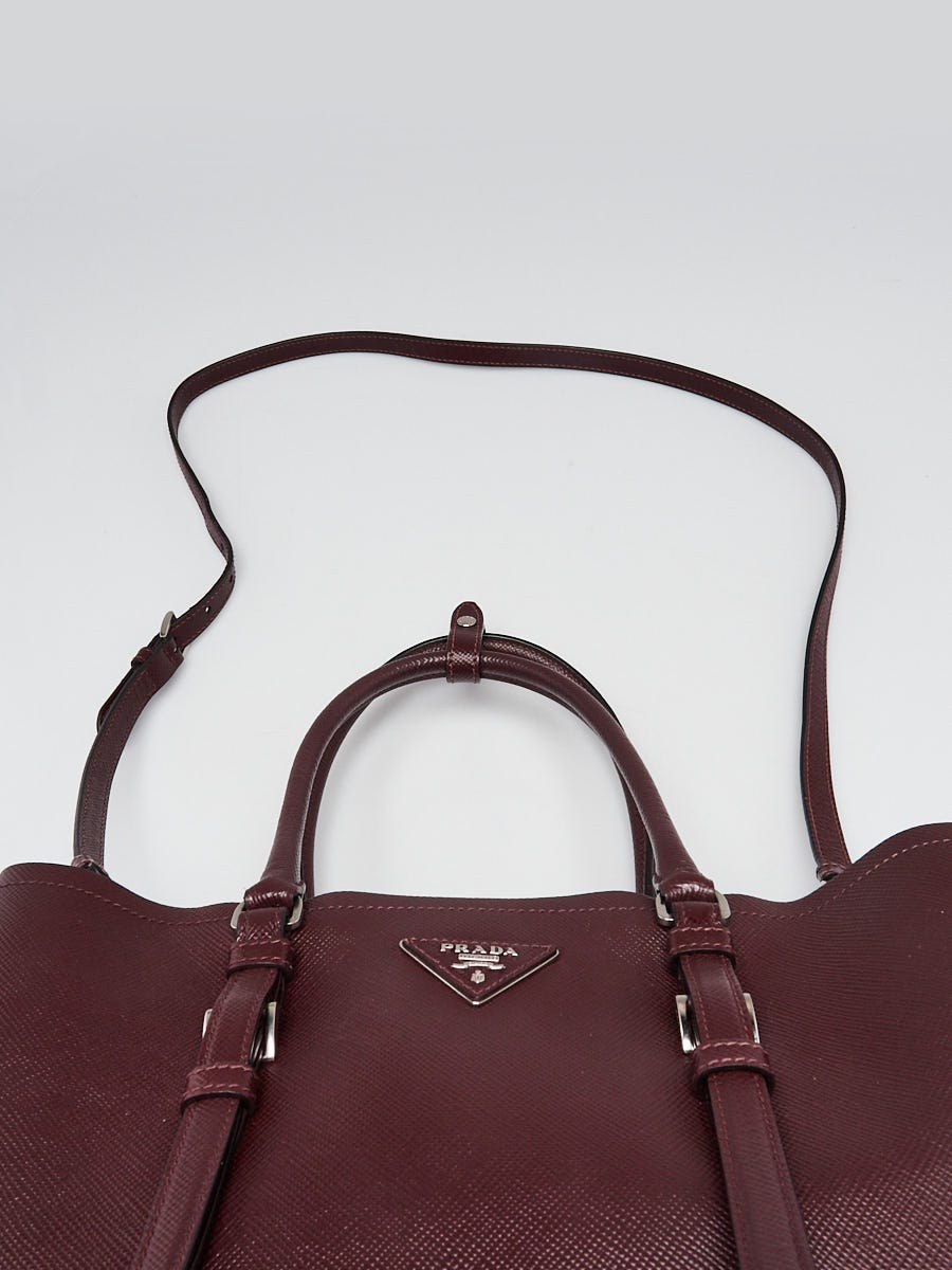 Prada Burgundy Saffiano Leather Double Handle Tote Bag 1BG756
