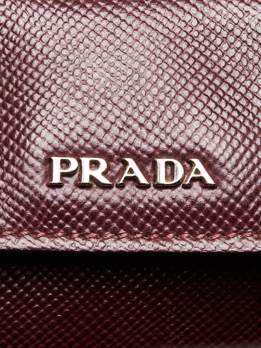 Prada Burgundy Saffiano Leather Double Handle Tote Bag 1BG756