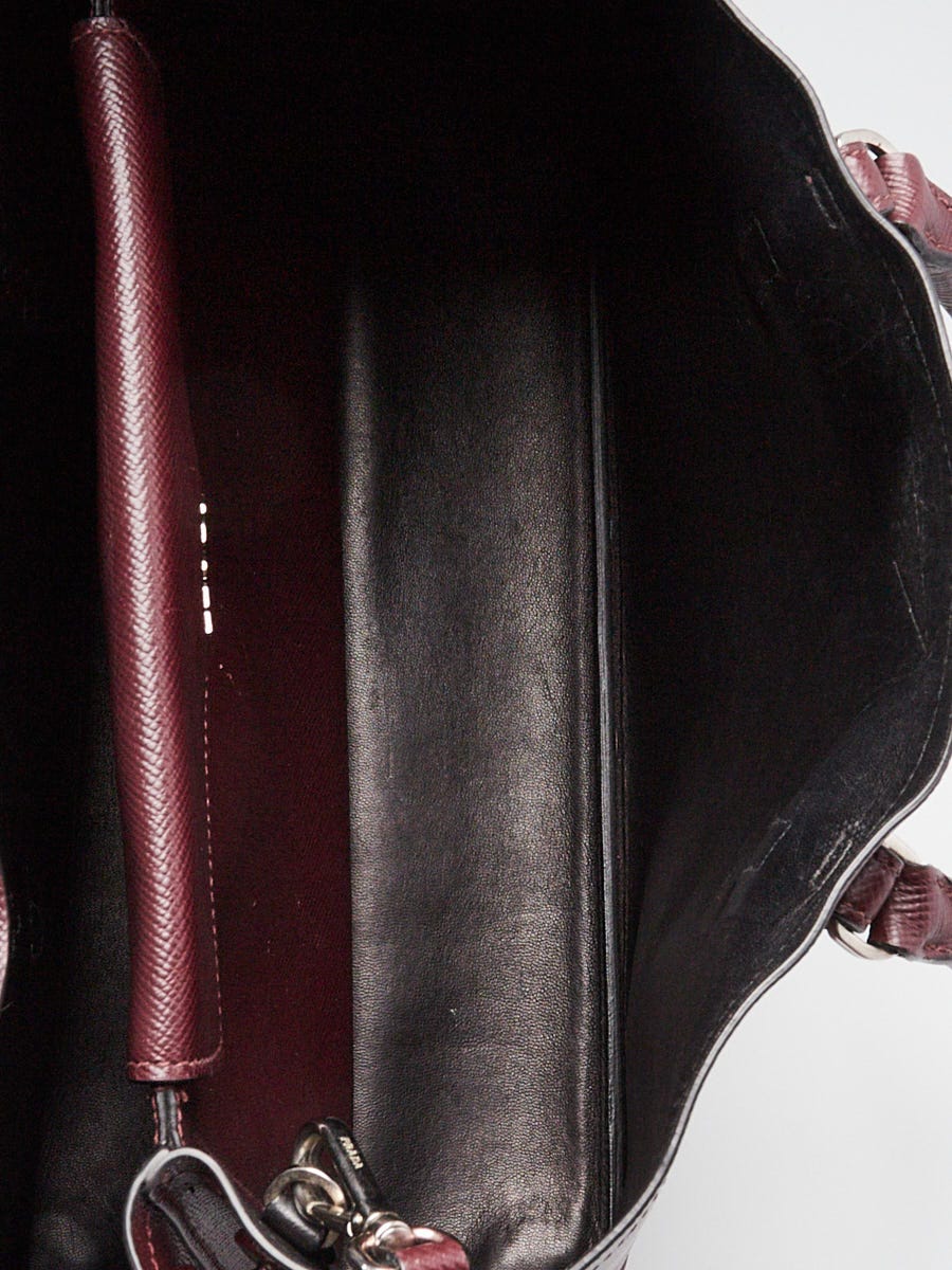 Prada Burgundy Saffiano Leather Double Handle Tote Bag 1BG756