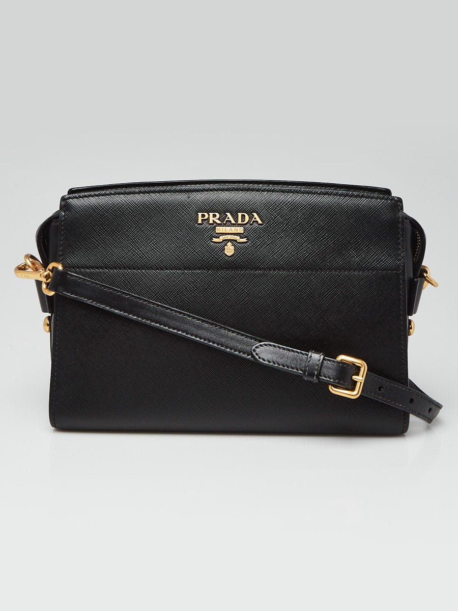 Prada Black Saffiano Leather Esplanade Crossbody Bag | Yoogi's Closet