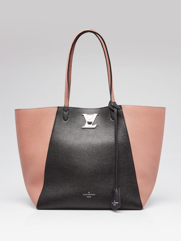 Louis Vuitton Rose/Black Leather Lockme Cabas Tote Bag