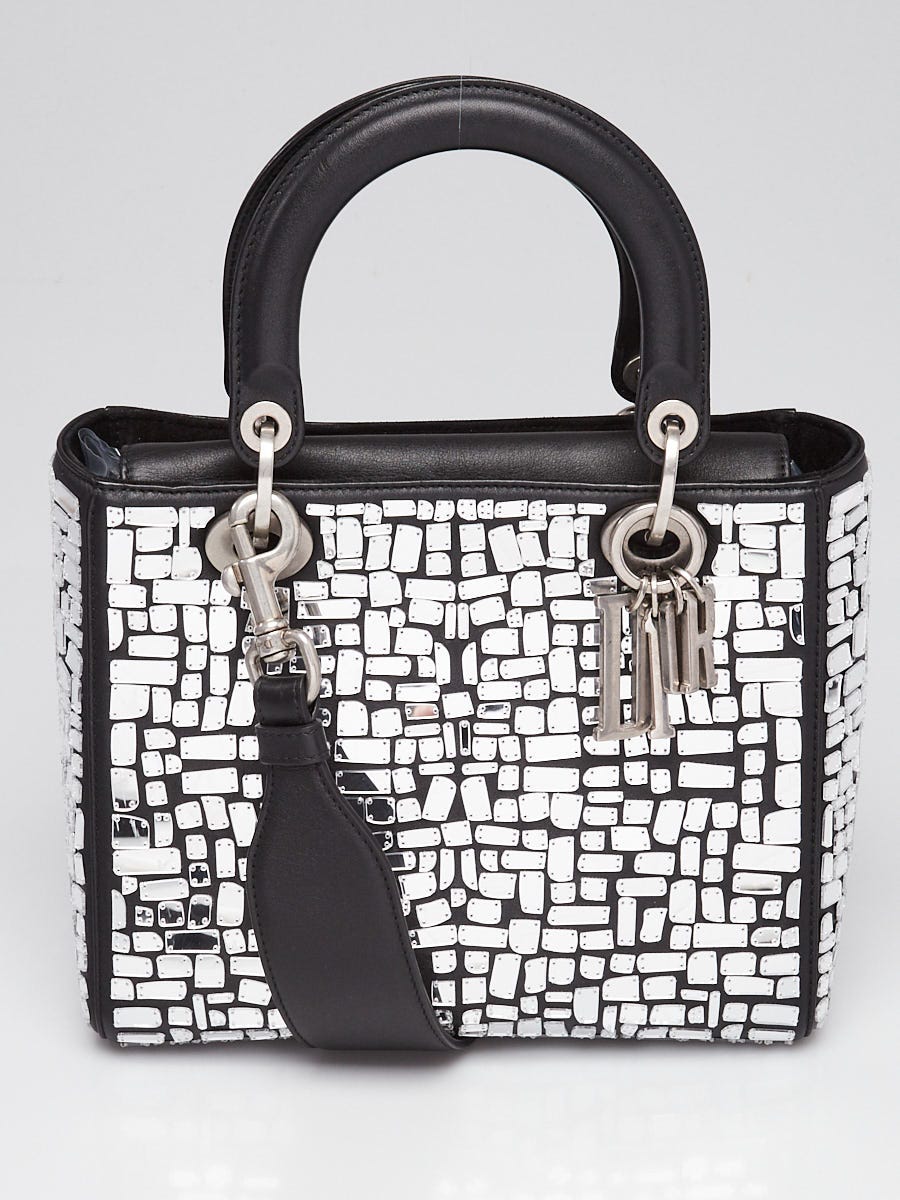 Christian Dior Black Leather Mosaic of Mirrors Medium Lady Dior Bag