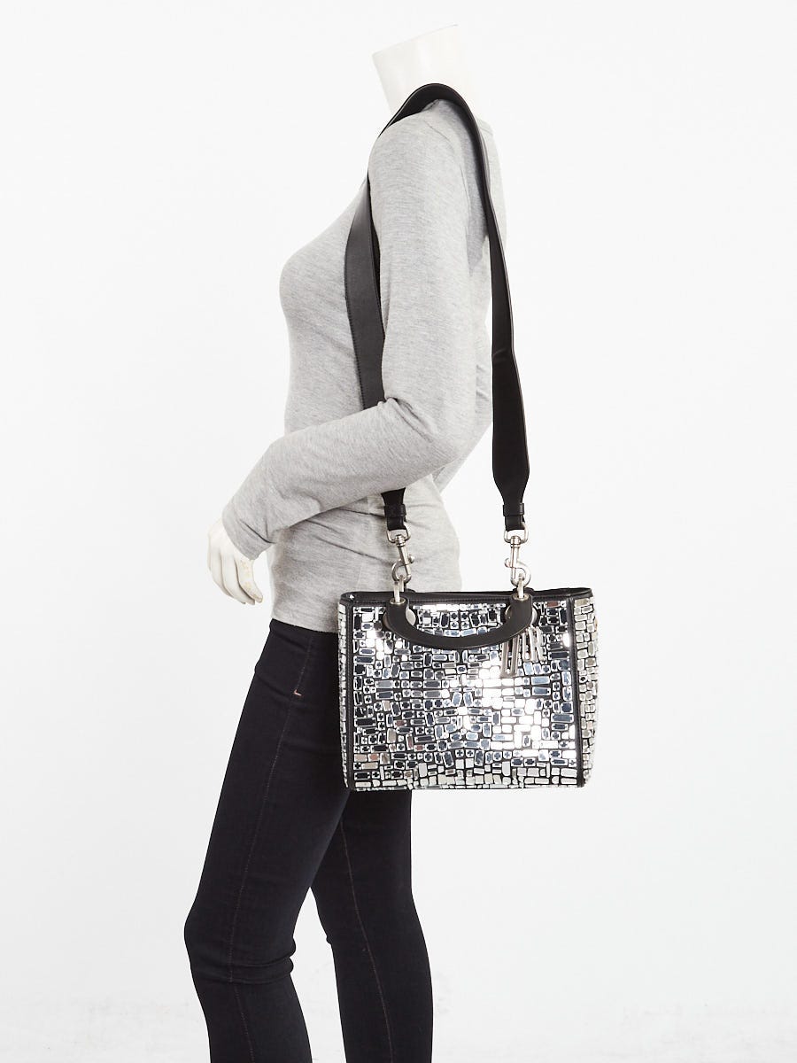 Christian Dior Black Leather Mosaic of Mirrors Medium Lady Dior Bag