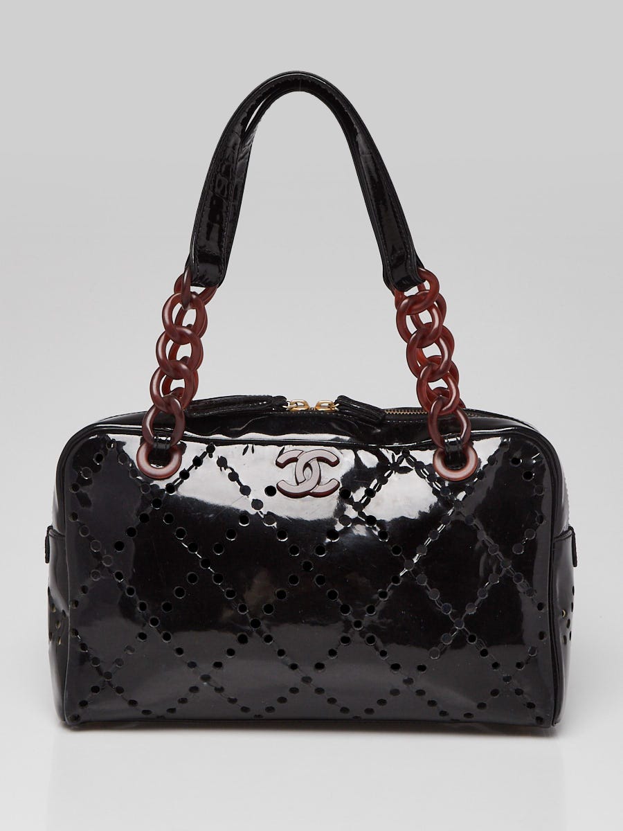 Chanel Black Perforated Patent Leather Bekko Chain Bowler