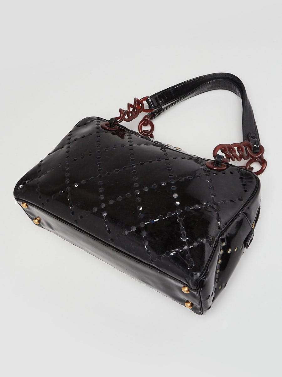 Chanel Black Perforated Patent Leather Bekko Chain Bowler Bag
