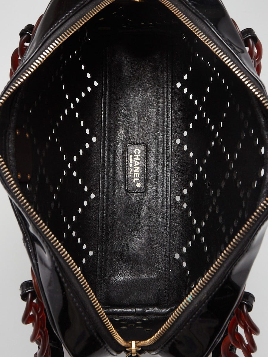 Chanel Black Perforated Patent Leather Bekko Chain Bowler
