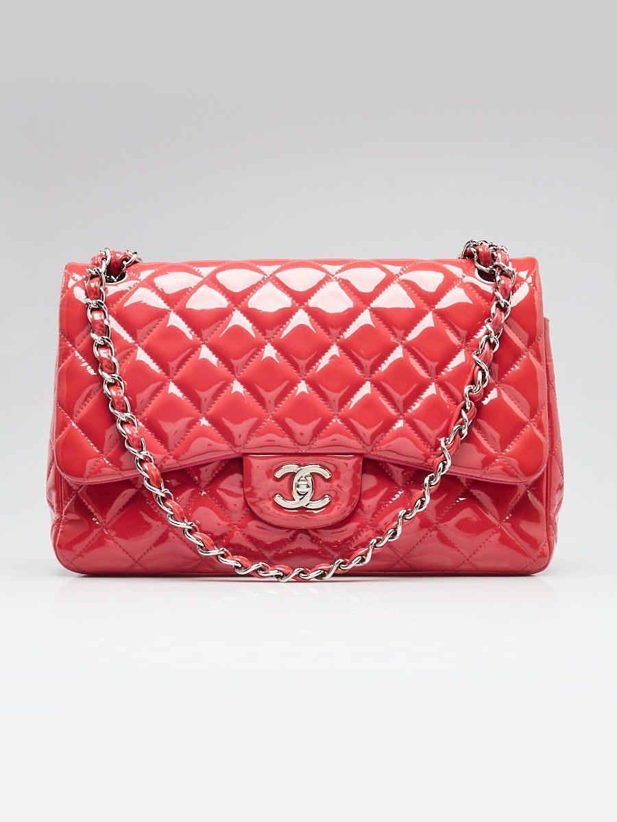 Chanel Pink Quilted Patent Leather Classic Jumbo Double Flap Bag	