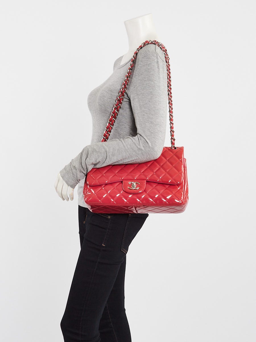 Chanel Pink Quilted Patent Leather Classic Jumbo Double Flap Bag	
