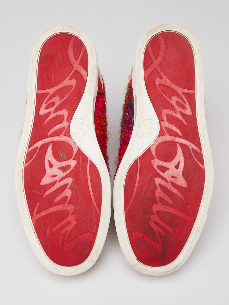 Christian Louboutin Multicolor Patent Leather/Wool Lou Spikes Orlato High-Top Sneakers Size 4.5/35