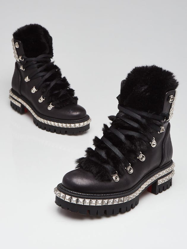 Christian Louboutin Black Leather and Shearling Yeti Donna Boots Size 5.5/36