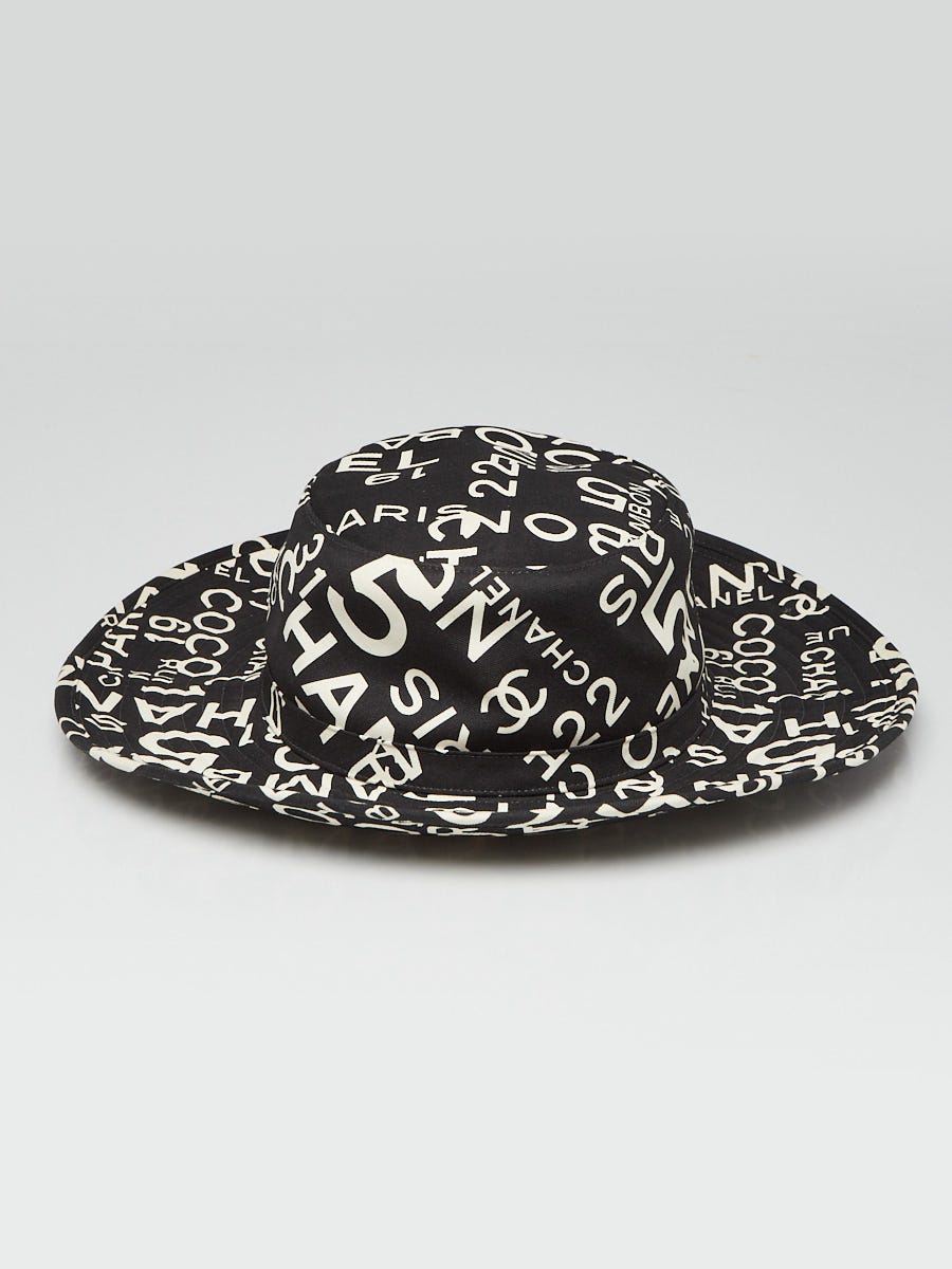 Chanel Black/White Cotton 31 Rue Cambon Print Hat Size 58