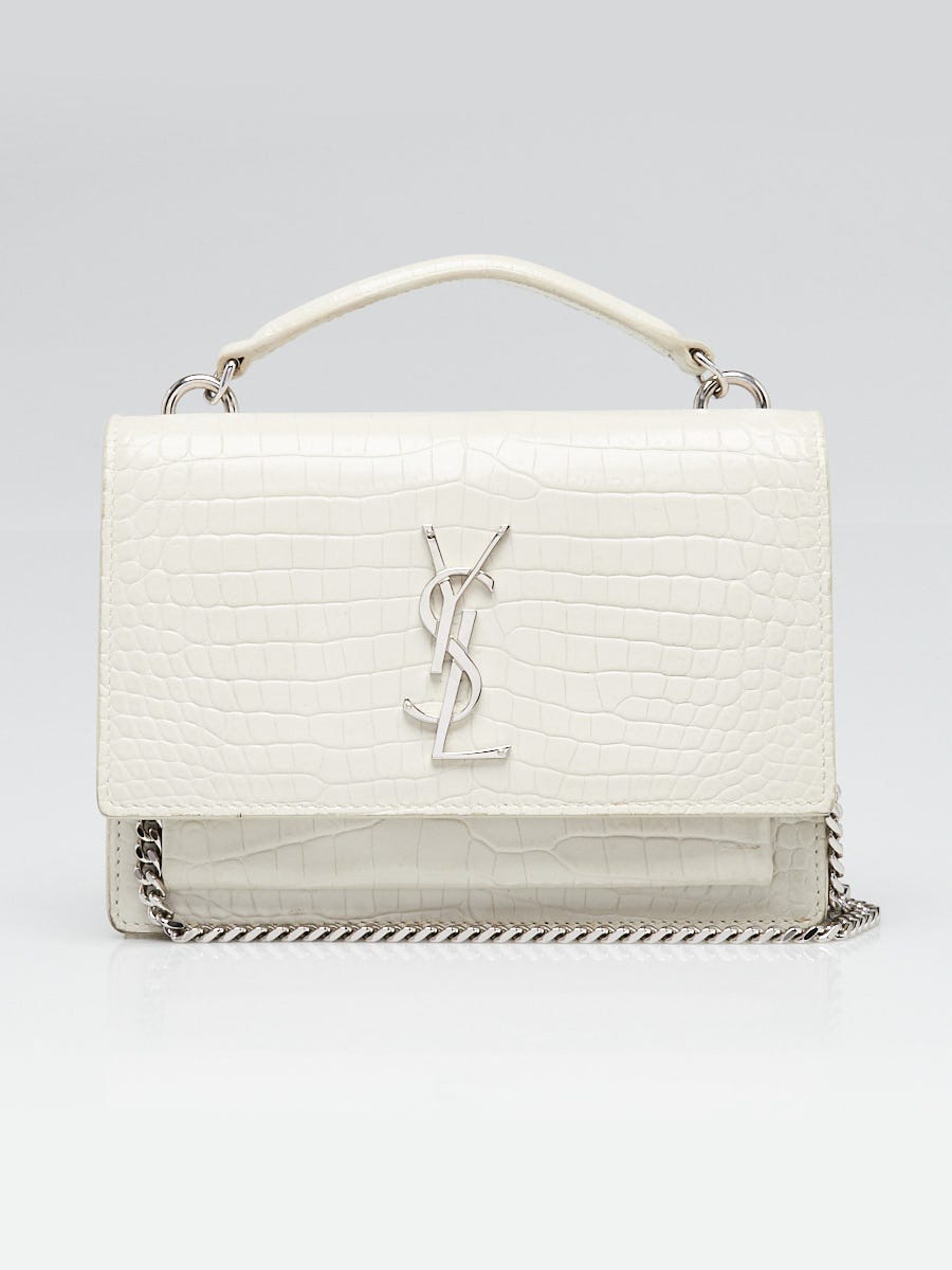 Yves Saint Laurent White Crocodile Embossed Leather Sunset Wallet on Chain Bag