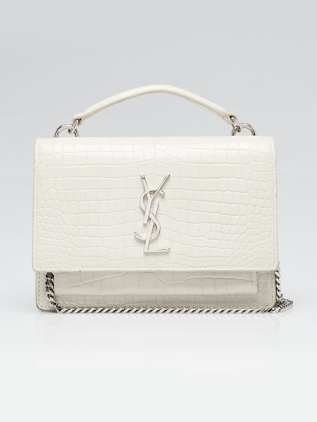 Yves Saint Laurent White Crocodile Embossed Leather Sunset Wallet on Chain Bag