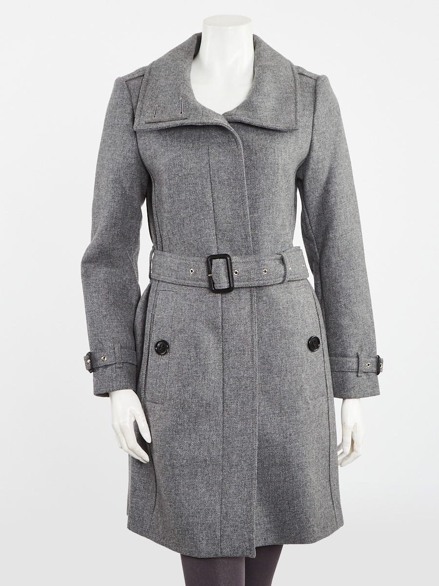 Burberry Steel Grey Melange Wool Blend Gibbsmoore Coat Size