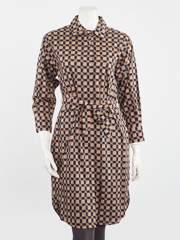 Burberry Navy Check Print Cotton Shirt Dress Size 2/36