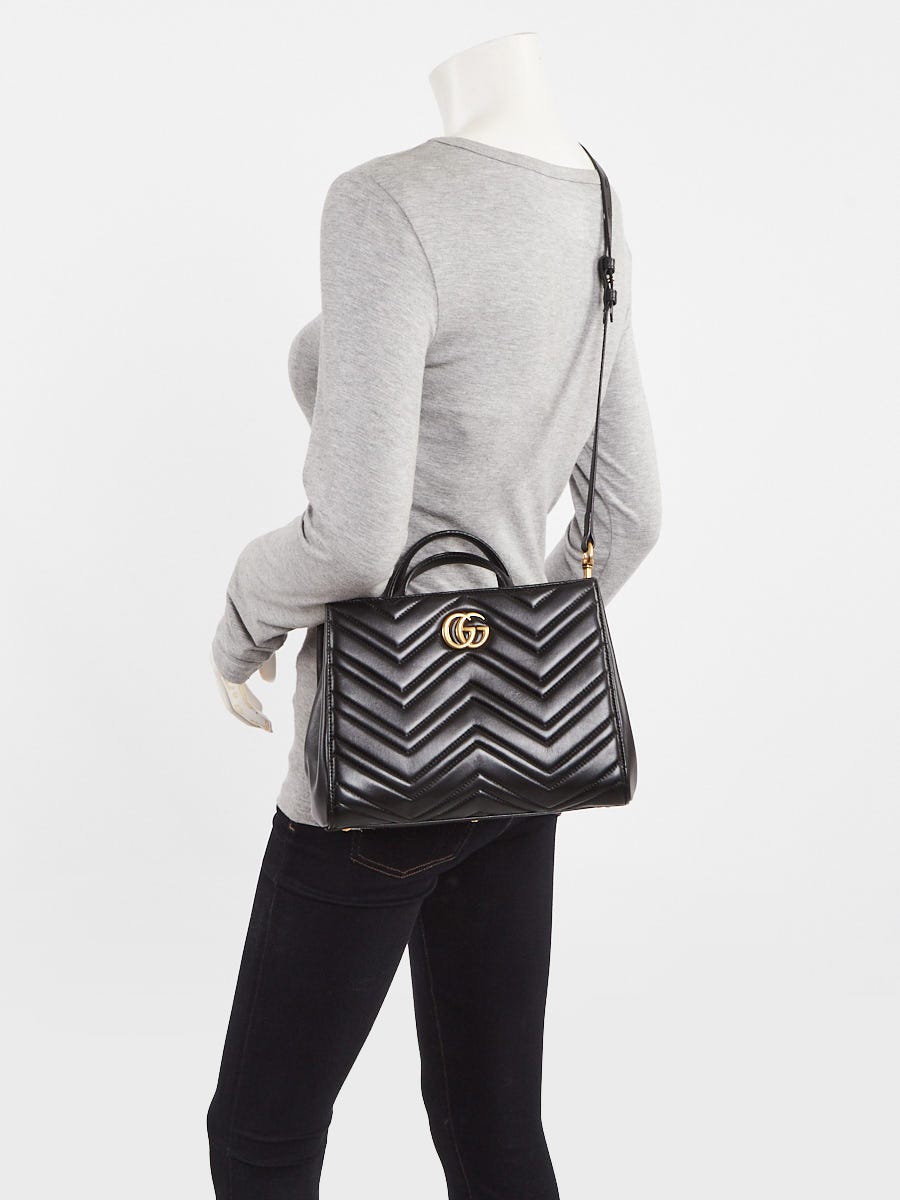 Gucci Black Quilted Leather Marmont 2.0 Metelasse Top Handle Small Satchel Bag