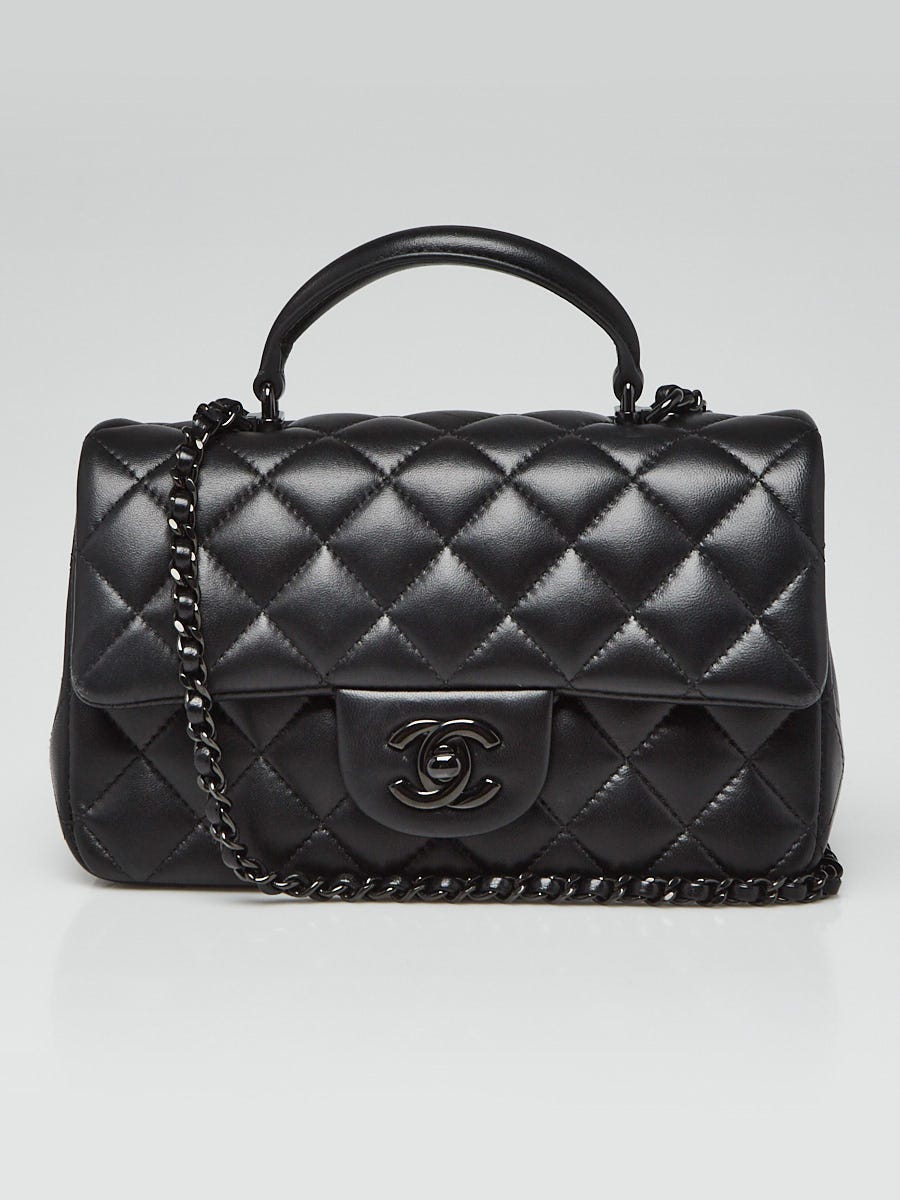 Chanel So Black Quilted Lambskin Leather Rectangular Mini Top Handle ...