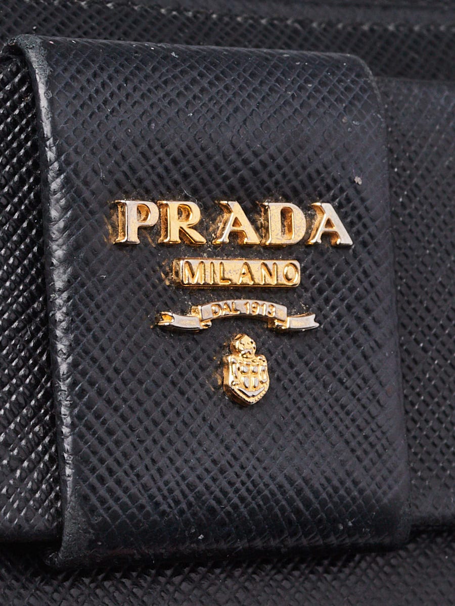 Prada Black Saffiano Leather Bow Zippy Wallet | Yoogi's Closet