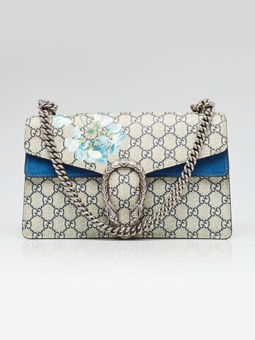 Gucci Beige/Blue GG Supreme Blooms Coated Canvas Small Dionysus Shoulder Bag