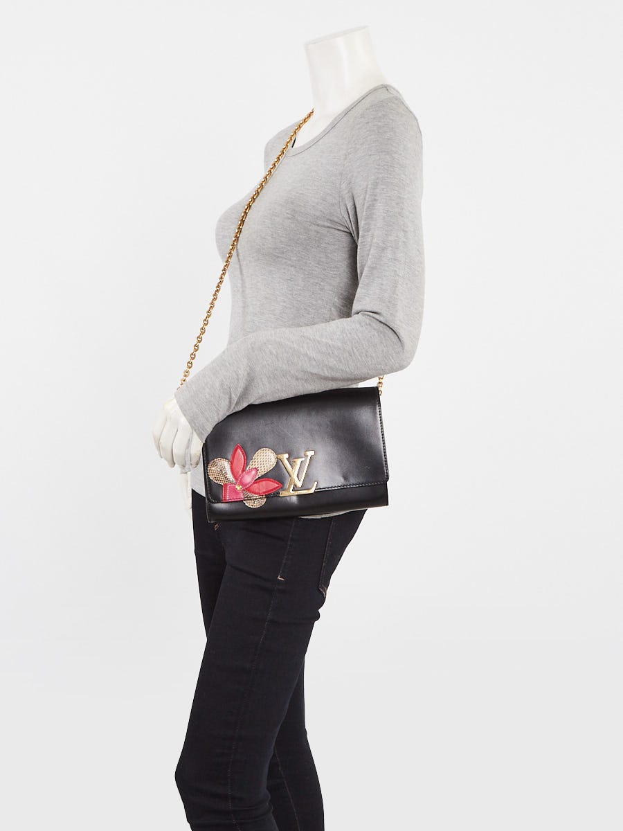 Louis Vuitton Black Leather Python Chain Louise Iris Blossom Clutch Bag