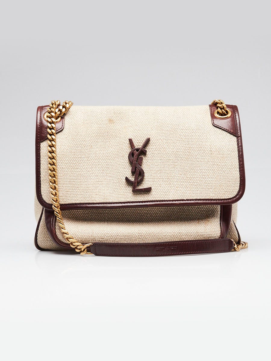 Yves Saint Laurent Natural Cotton Canvas Chocolate Leather Medium