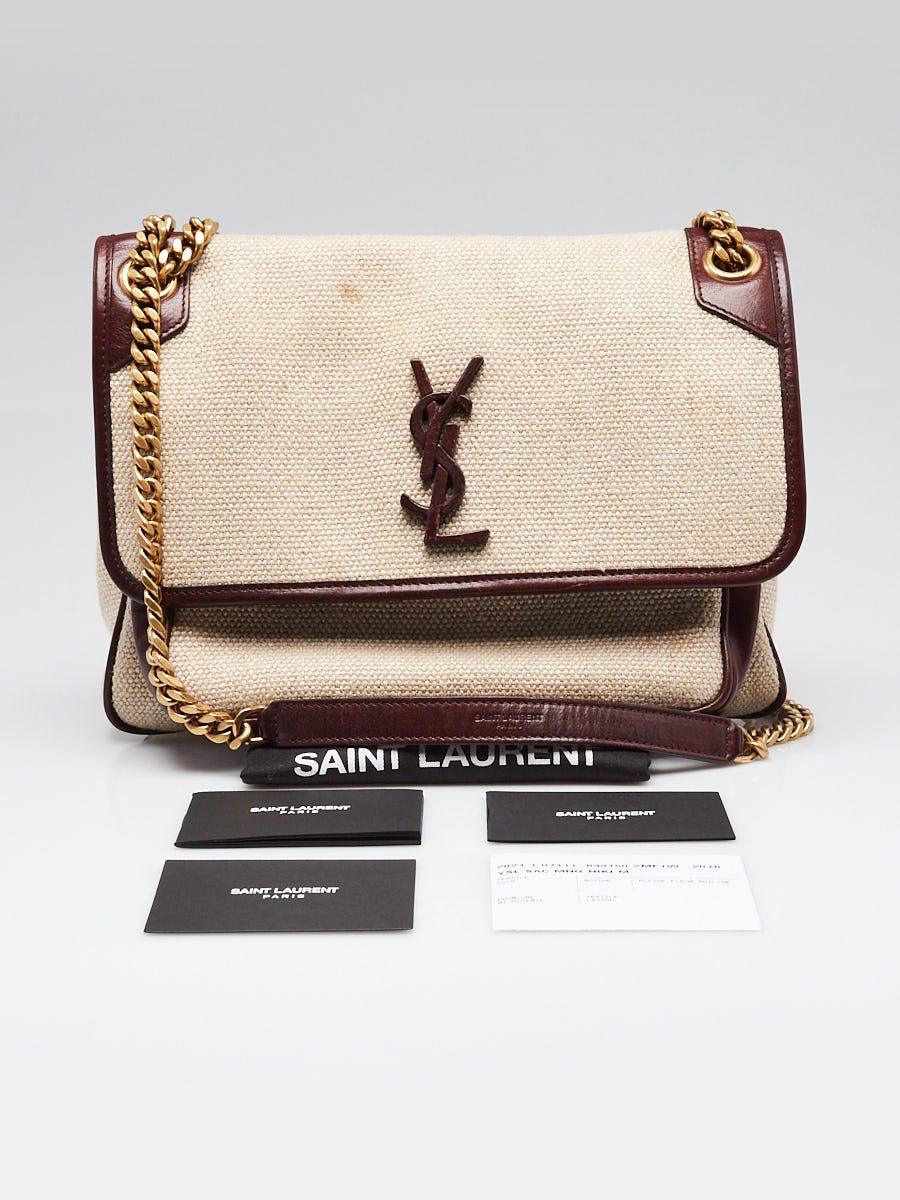 Yves Saint Laurent Natural Cotton Canvas Chocolate Leather Medium
