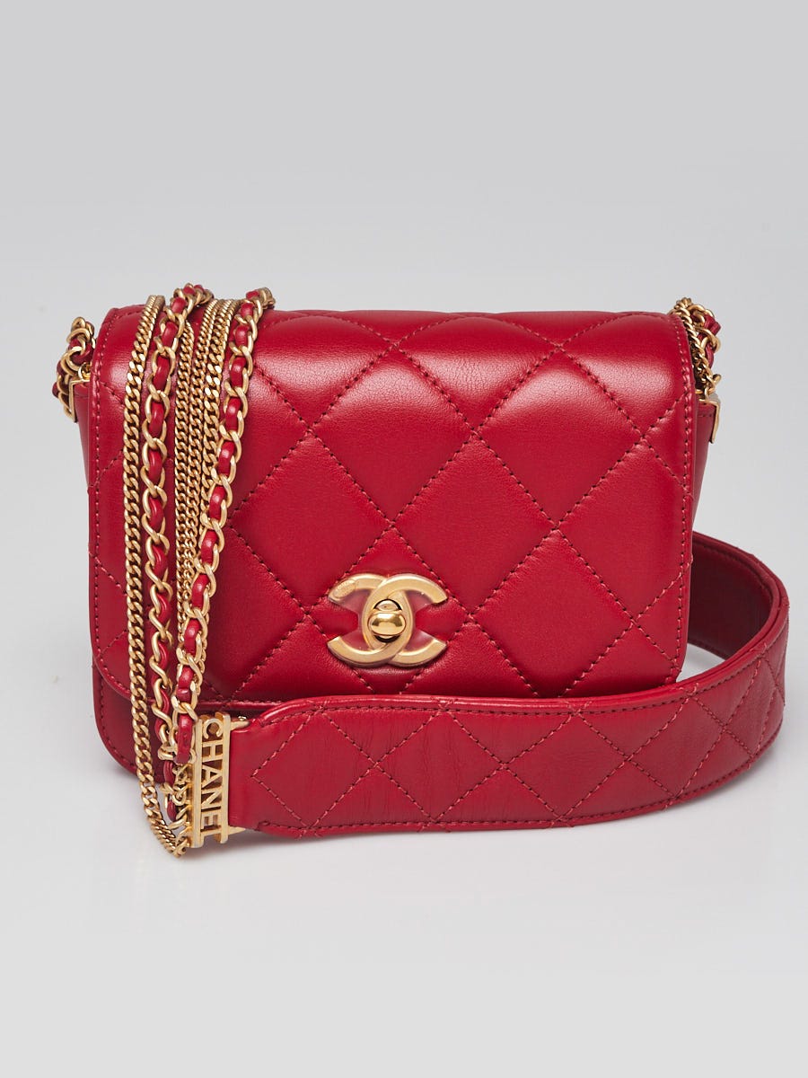 Chanel Red Quilted Lambskin Leather Cambon Chains Mini Flap Bag