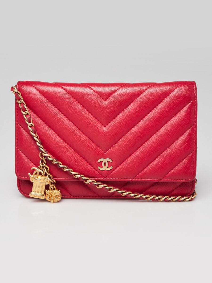 Chanel Dark Pink Chevron Quilted Caviar Leather Classic WOC Clutch Bag